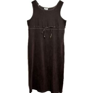 VTG K STUDIO Maxi Shift Dress Tie Detail Sleeveless Round Neck Brown 16